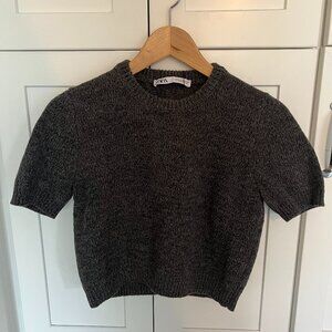 NWT Zara Cropped Short Sleeve Sweater — Charcoal, Size M